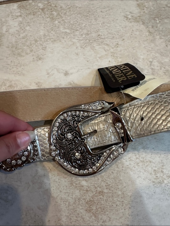NWT! Christine Alexander Silver Leather Rhinestone Buckle Western Belt M Cowgirl main image 7